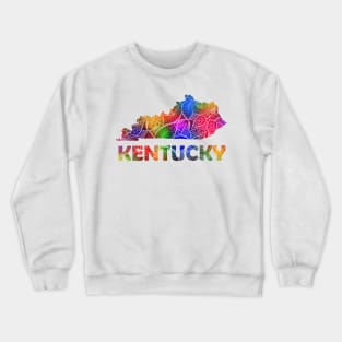 Colorful mandala art map of Kentucky with text in multicolor pattern Crewneck Sweatshirt